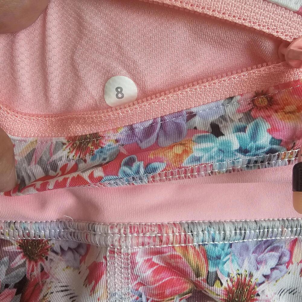 Lululemon Flowabunga Run Inspire Cropped Floral Print Leggings Pink Size 8 - Picture 10 of 11